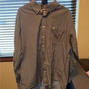 Cinch Blue and Brown Geometric Plaid Shirt